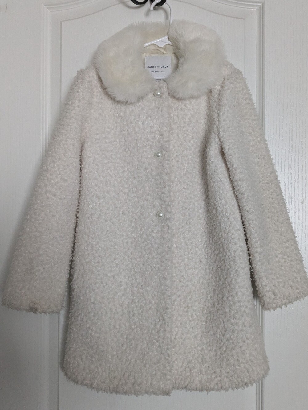 Janie and Jack Cream Faux-Fur Collar Girls' Coat